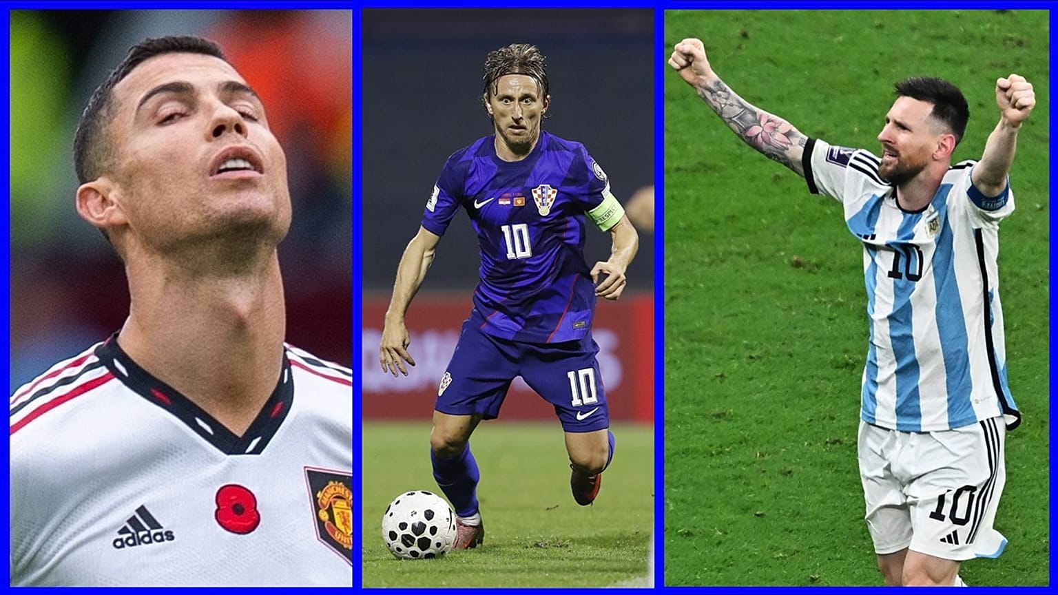 Cristiano Ronaldo (balra), Luka Modric és Lionel Messi (jobbra) a negyvenen túl, illetve ahhoz közelítve is a vb legnagyobb sztárjai lehetnek     