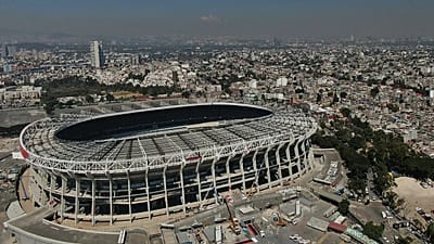 FILE - Azteca Stadium sits in Mexico City, 100 days before the opening ceremony of the 2026 FIFA soccer World Cup, Tuesday, March 3, 2026. 