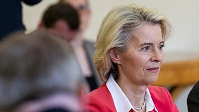 European Commission President Ursula von der Leyen listens during the meeting at the Presidential palace in Vilnius, Lithuania, Tuesday, May 26, 2026. 