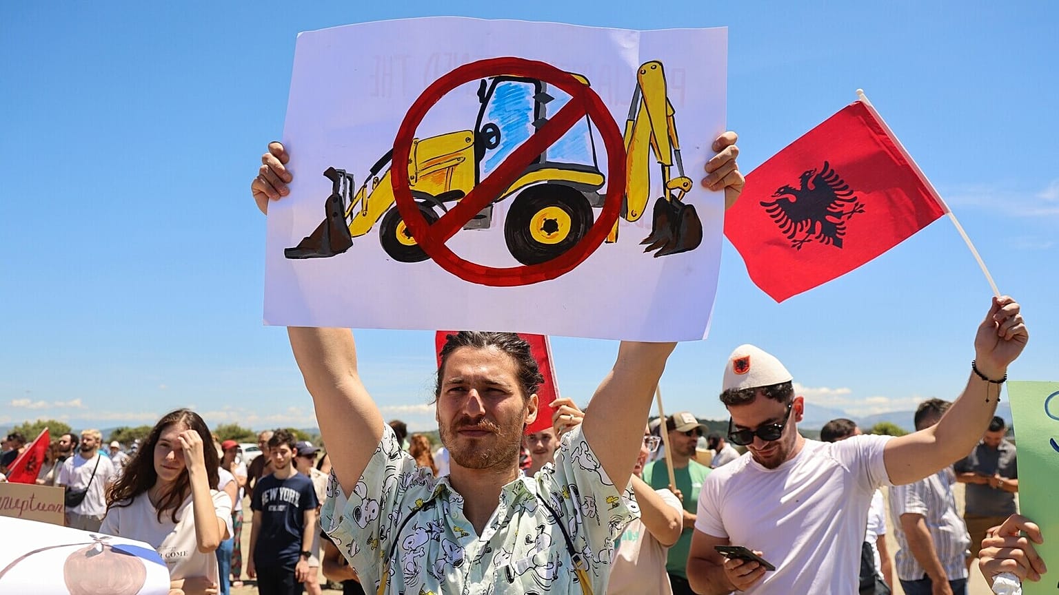 Protesters take part in a protest rally against the construction of a massive coastal development project linked to Jared Kushner and Ivanka Trump, at Narta lagoon area