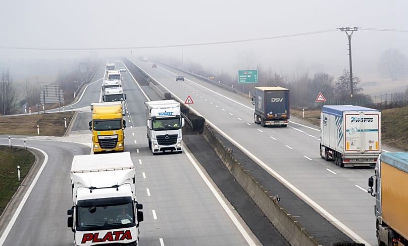 The D5 — one of Czechia's busiest freight corridors. Photographed during field research drive, February 2026.