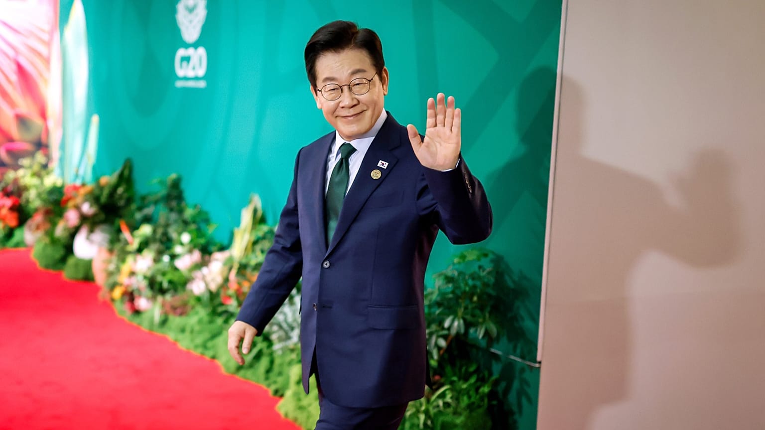 South Korea's President Lee Jae Myung arrives for the second day of the G20 Leaders' Summit, in Johannesburg, South Africa, Sunday, Nov. 23, 2025
