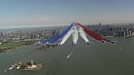 Alpha Jets of the Patrouille de France flying over the Hudson along Manhattan