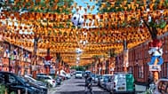 Marktweg Street in The Hague, Netherlands, is decorated ahead of the start of the soccer World Cup