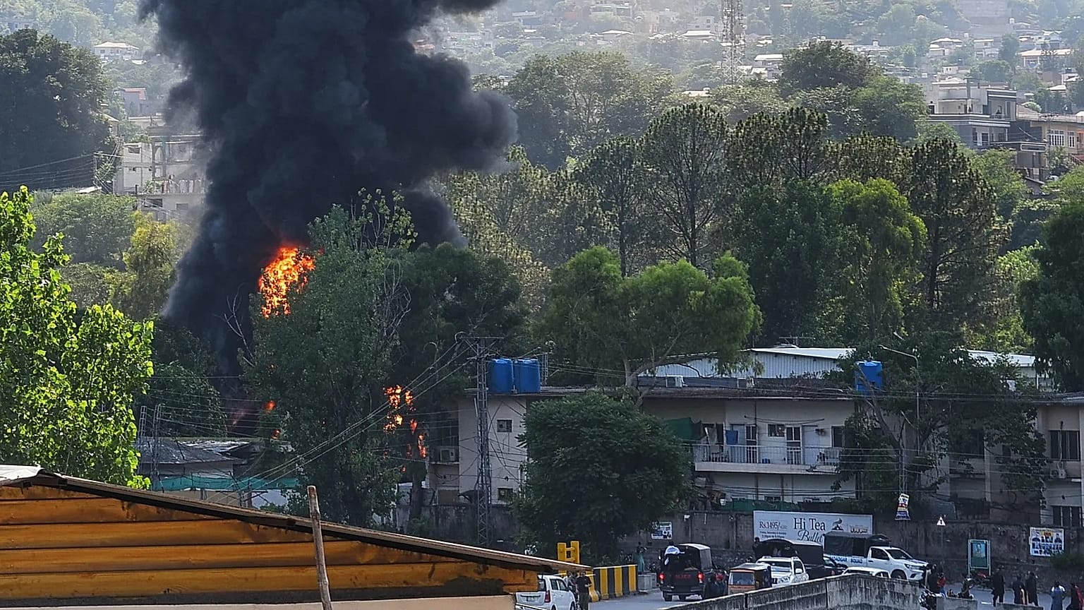 Smoke billows after an army MI-17 helicopter crashed due to a technical fault in Muzaffarabad, 10 June, 2026