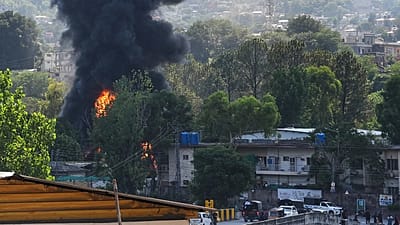 Smoke billows after an army MI-17 helicopter crashed due to a technical fault in Muzaffarabad, 10 June, 2026