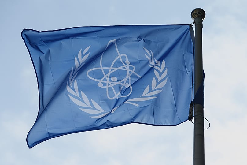 The flag of the International Atomic Energy Agency (IAEA) flies in Vienna, 2 March, 2026