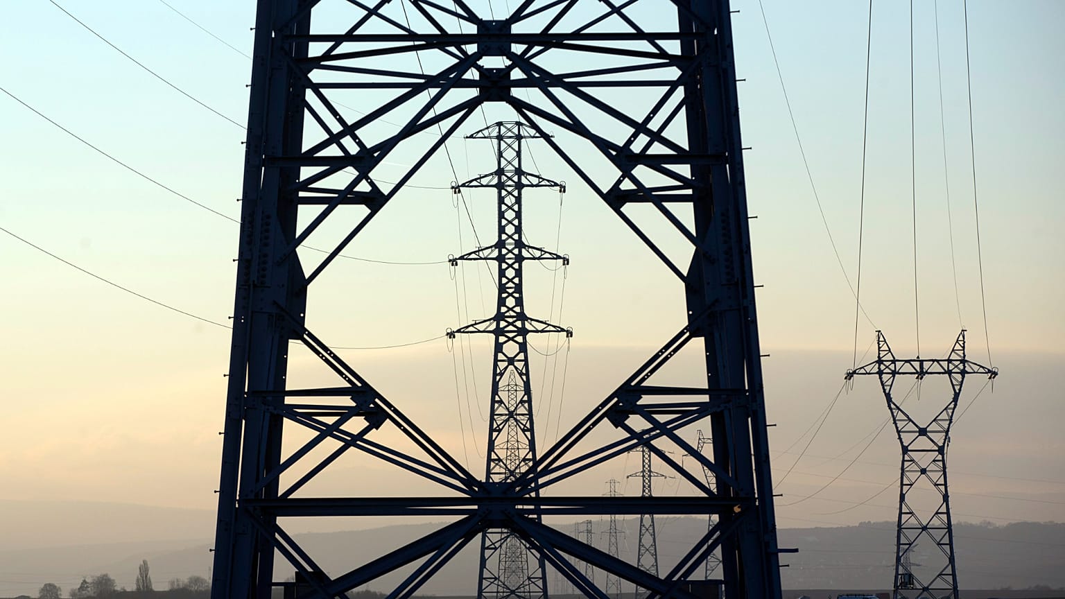 High voltage power lines are pictured outside Strasbourg, eastern France, Wednesday, Jan. 18, 2017. 