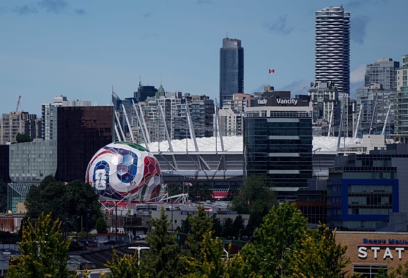 Science World, which has been transformed into a World Cup Trionda soccer ball is seen near BC Place Stadium in Vancouver, British Columbia, Wednesday, 10 June 2026.
