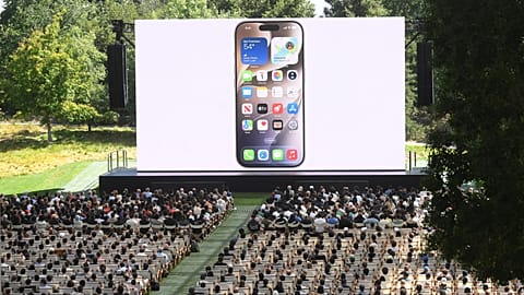People attend the annual World Wide Developers Conference at Apple's headquarters in Cupertino, Calif., Monday, June 8, 2026. (AP Photo/Noah Berger)