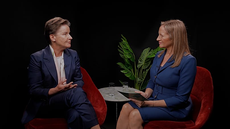 Verena Ross, Vorsitzende der ESMA, im Gespräch mit Angela Barnes in der Sendung The Big Question