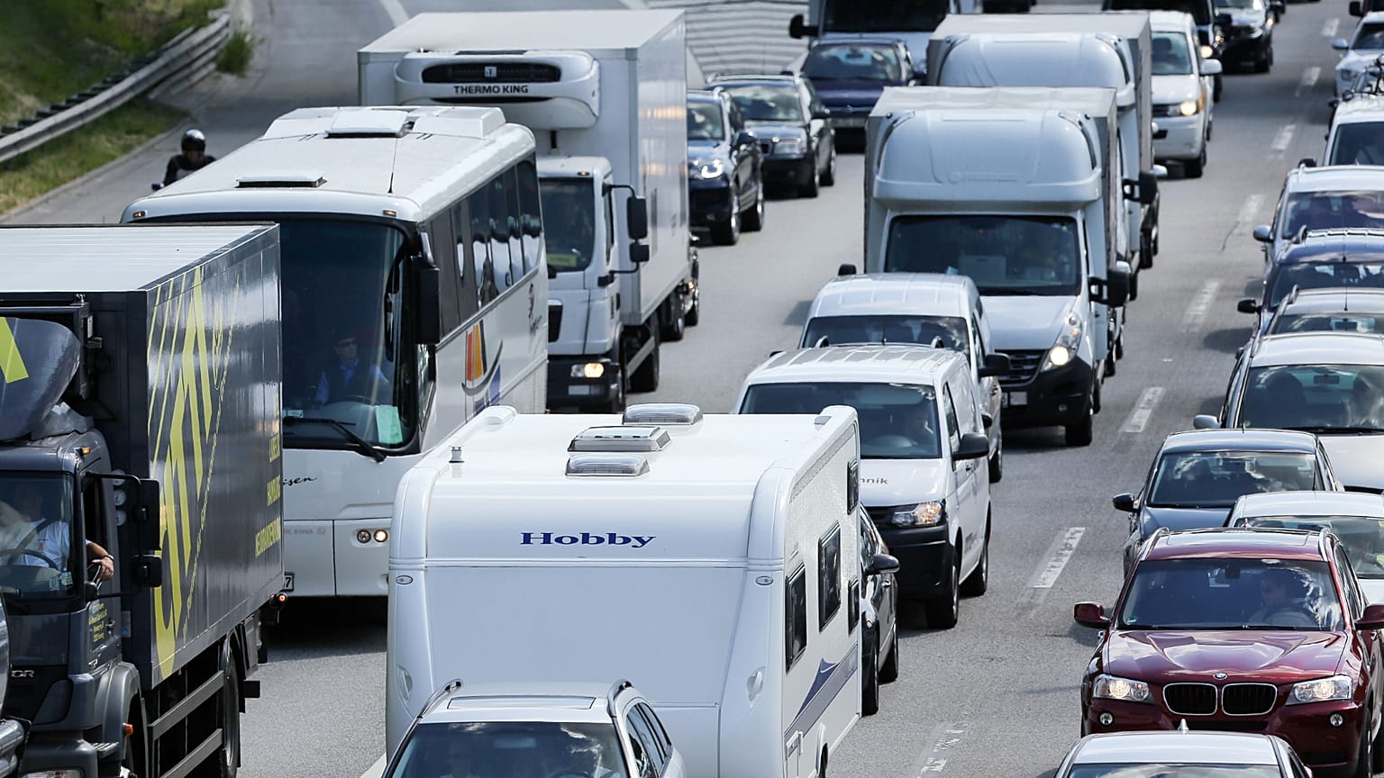 Traffic on highway 7 near Hamburg, Germany. 