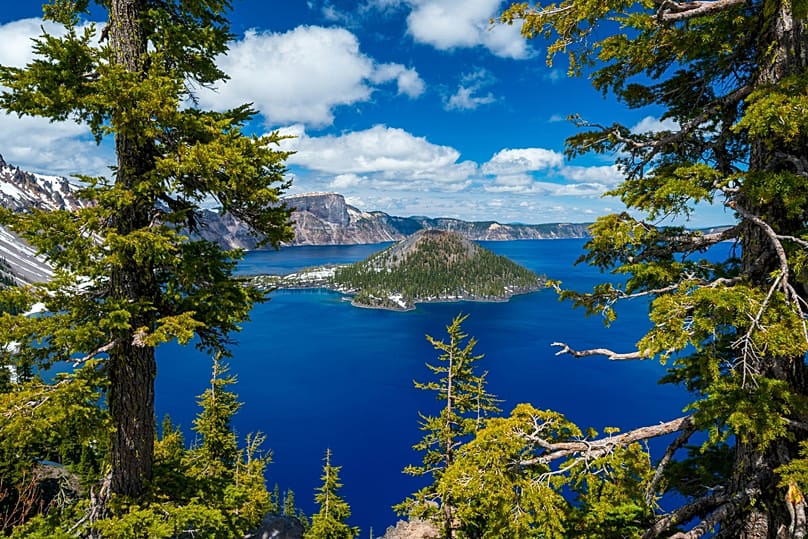 Crater Lake is famous for its vivid blues and natural beauty 