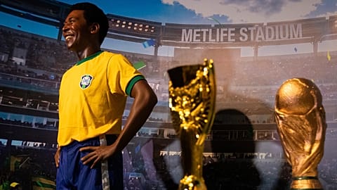 A wax statue of Brazilian soccer great Pele is unveiled at the Dreamland Wax Museum at the AquaRio Marine Aquarium in Rio de Janeiro