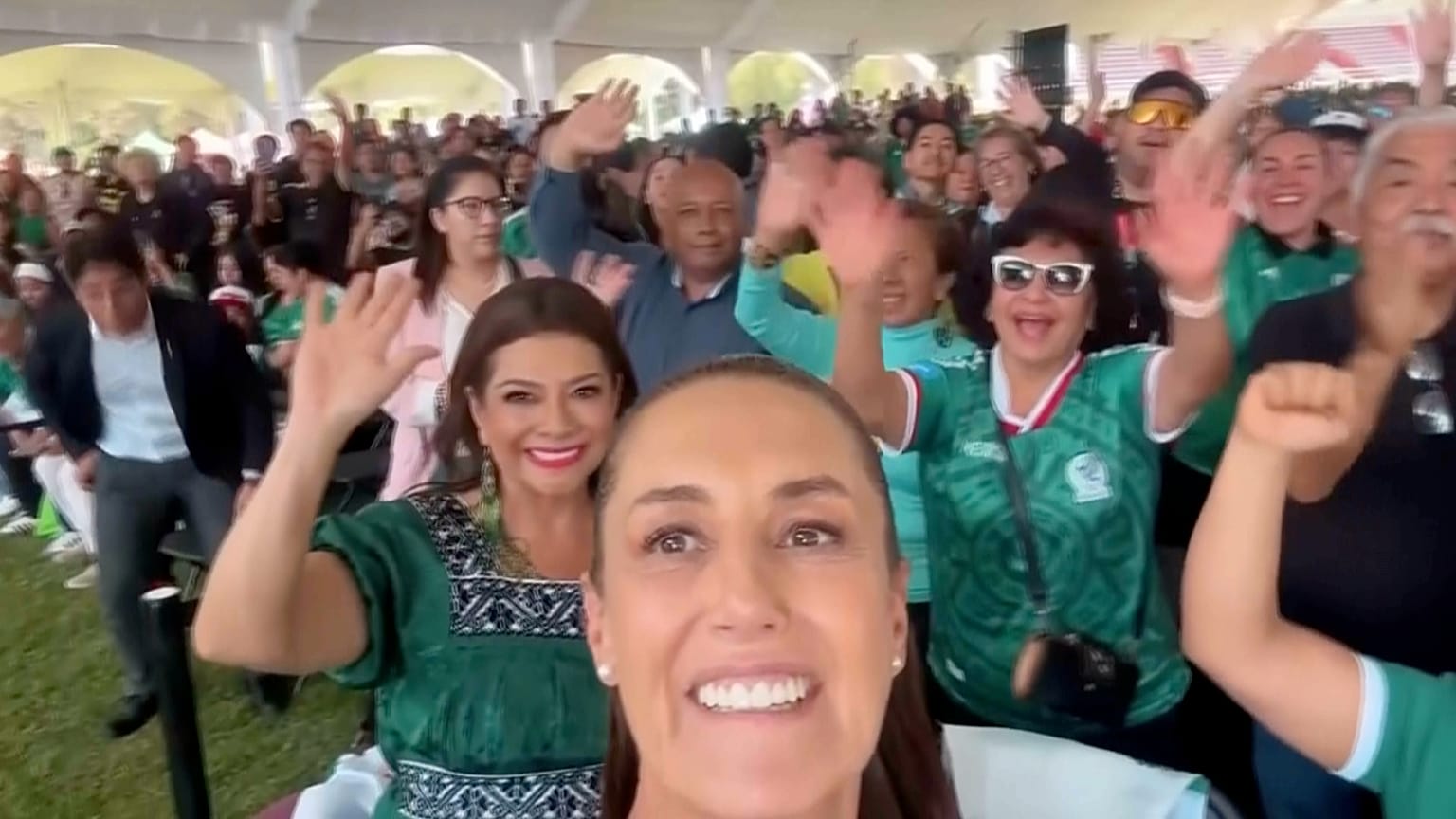 Sheinbaum joins fan zone at Mexico City's main square for World Cup opening match