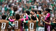 Mexico's Julian Quinones celebrates after scoring the opening goal during the World Cup Group A soccer match against South Africa in Mexico City, Thursday, June 11, 2026.