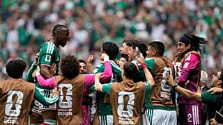 Mexico's Julian Quinones celebrates after scoring the opening goal during the World Cup Group A soccer match against South Africa in Mexico City, Thursday, June 11, 2026.
