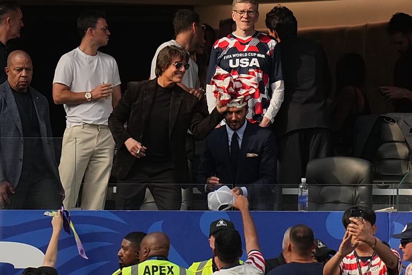 Tom Cruise attends the World Cup Group D soccer match between the United States and Paraguay in Inglewood, Calif., near Los Angeles, Friday, June 12, 2026.
