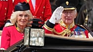 Britain's King Charles III, and Queen Camilla ride in an open top carriage during Trooping The Colour, the King's annual birthday parade, in London, Saturday, June 13, 2026. 