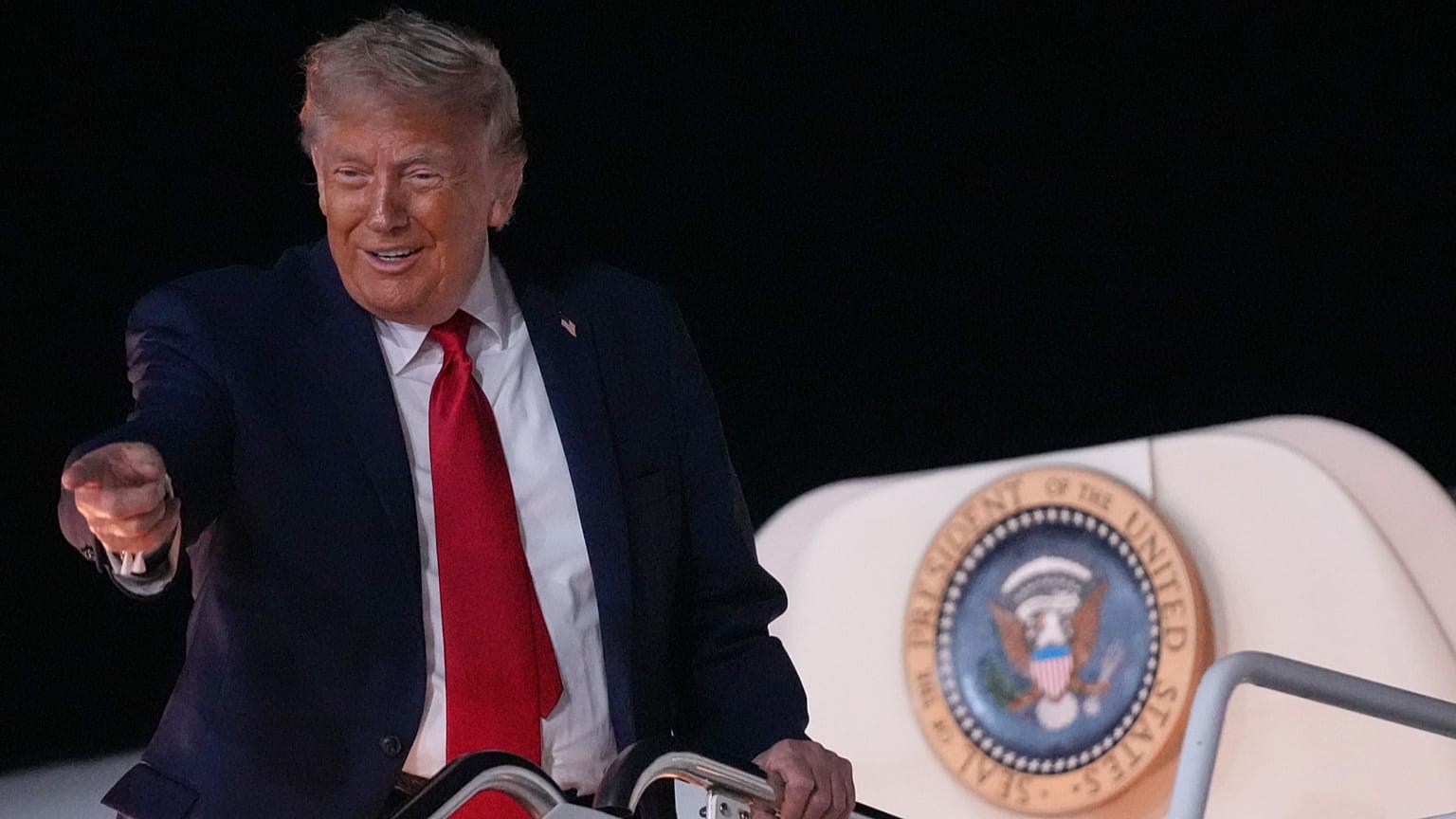 FILE: US President Donald Trump gestures as he boards Air Force One at John F. Kennedy International Airport in New York, 8 June 2026