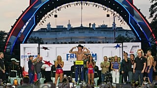 Diego Lopes participates in the ceremonial UFC Freedom 250 weigh-ins on the Ellipse, Saturday, June 13, 2026, in Washington, ahead of Sunday's fight.