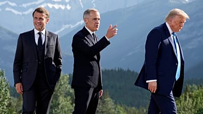 Macron, Carney and Trump at last year's G7 in Kananaskis, Canada — the three leaders return to Évian with relations significantly more strained.