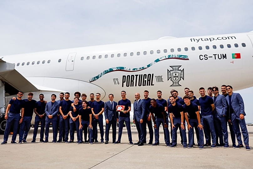 Portugal captain Cristiano Ronaldo shared a photo of the team in front of the TAP Air plane that took them to Florida