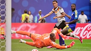 Germany's Jamal Musiala scores their fourth goal during the World Cup Group E soccer match between Germany and Curacao in Houston, Sunday, June 14, 2026. (AP Photo/Eric Gay)