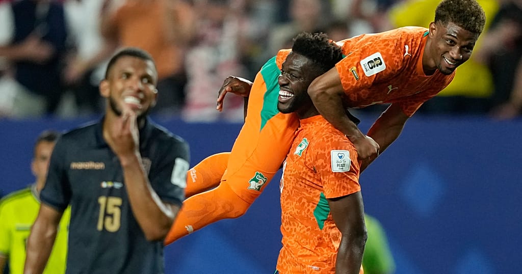Ivory Coast ends Ecuador's 19-game winning streak as Sweden pounds Tunisia