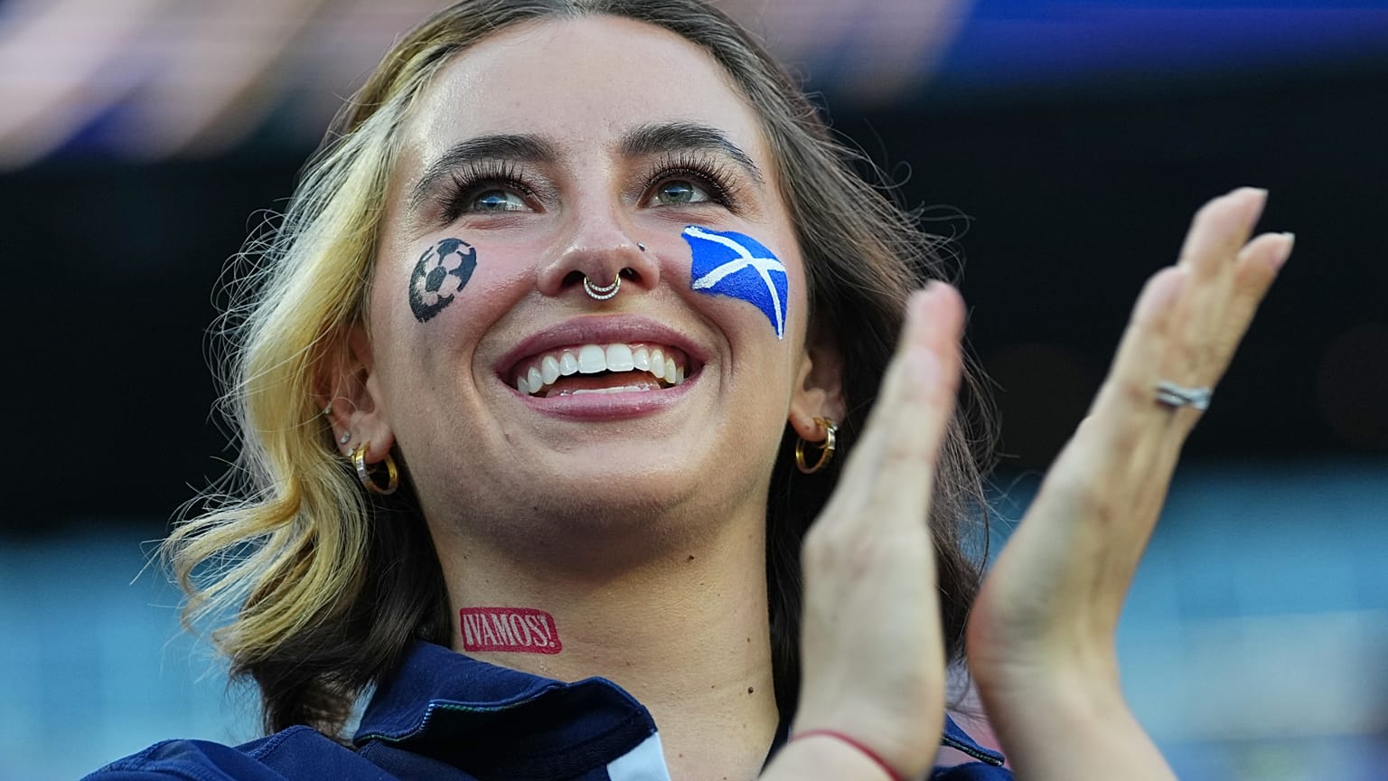 A Scotland fan reacts ahead of the World Cup Group C soccer match between Haiti and Scotland in Foxborough, Mass., near Boston, Saturday, June 13, 2026.