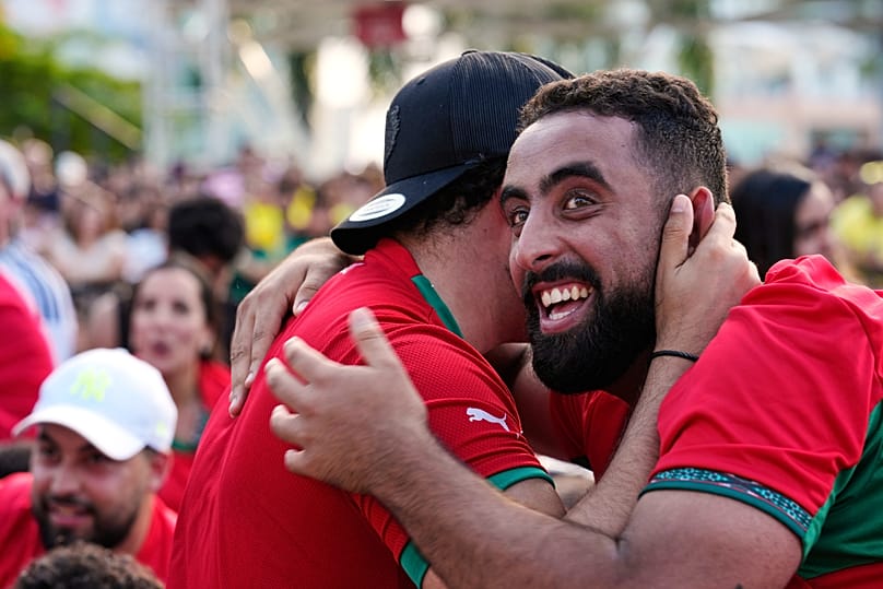 Morocco fans pictured at Bayfront Park, Miami, during the Brazil-Morocco watch party 13/06/2026