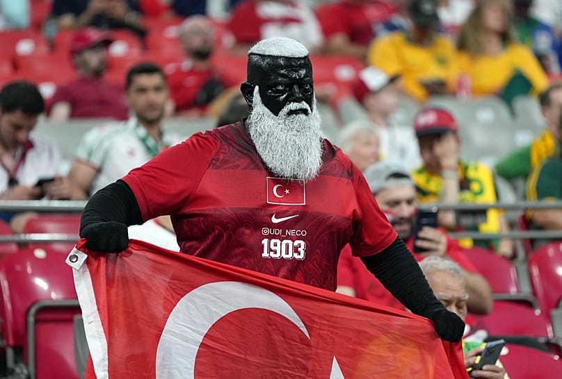 A Turkey fan before the World Cup Group D football match between Australia and Turkey in Vancouver, British Columbia, Saturday, June 13, 2026.