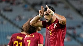 Rafel Mir celebra el cuarto gol de su equipo contra Costa de Marfil en un partido de cuartos de final de fútbol masculino en los Juegos Olímpicos de Verano 2020-21 de Tokio