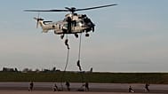 File - Elit troops of the French air force perform a demonstration with their Caracal helicopter at an army base in Orleans, central France, on 16 Jan. 2020.