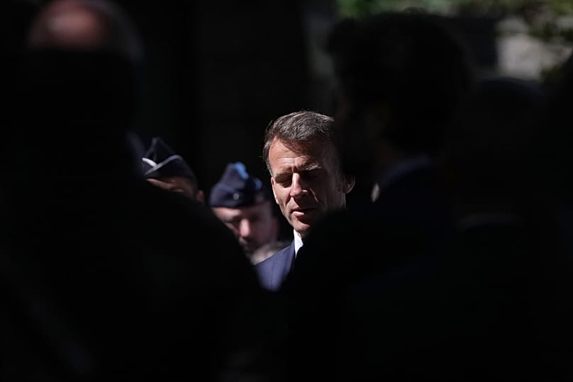 Fransa Cumhurbaşkanı Emmanuel Macron, 15 Haziran 2026 Pazartesi günü Fransa'nın Evian-les-Bains kentinde düzenlenen G7 zirvesi öncesinde.
