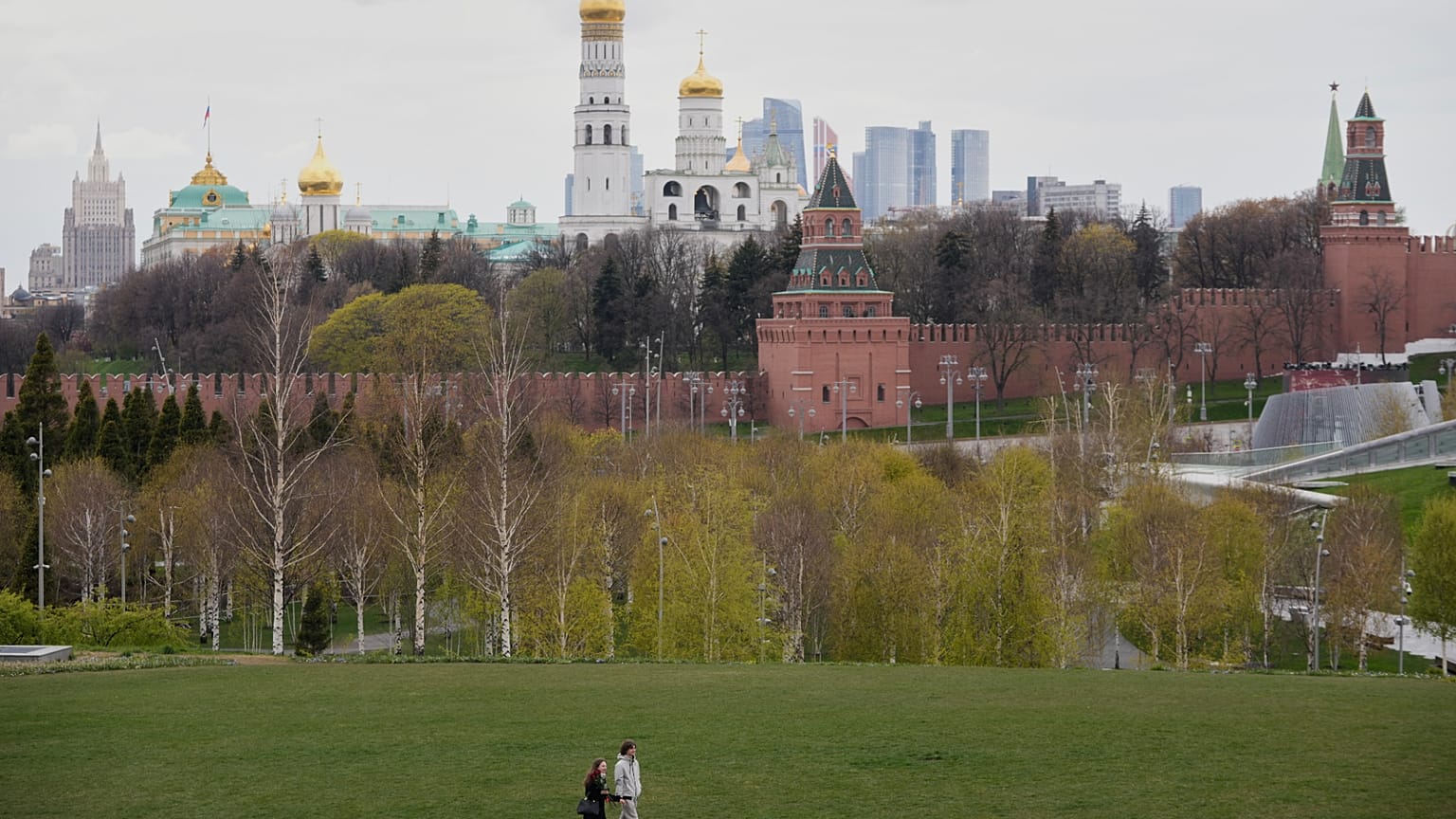 People walk in Zaryadye park in Moscow, Russia.