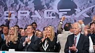 Gwynne Shotwell, President and COO of SpaceX celebrates with colleagues during the bell ringing for the IPO of SpaceX at the Nasdaq MarketSite in New York, 12 June 2026