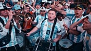 Fans of Argentina take part in a pre-match rally in support of Argentina national soccer team in Times Square, Monday, June 15, 2026, in New York. (AP Photo/Andres Kudacki)