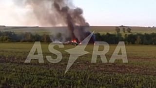 Wreckage of a Russian Tu-22M3 strategic bomber lies in a field in the Irkutsk region after it crashed during a training flight.