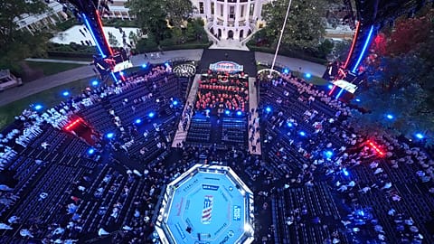 People arrive for UFC Freedom 250 fights on the South Lawn of the White House, Sunday, June 14, 2026, in Washington.