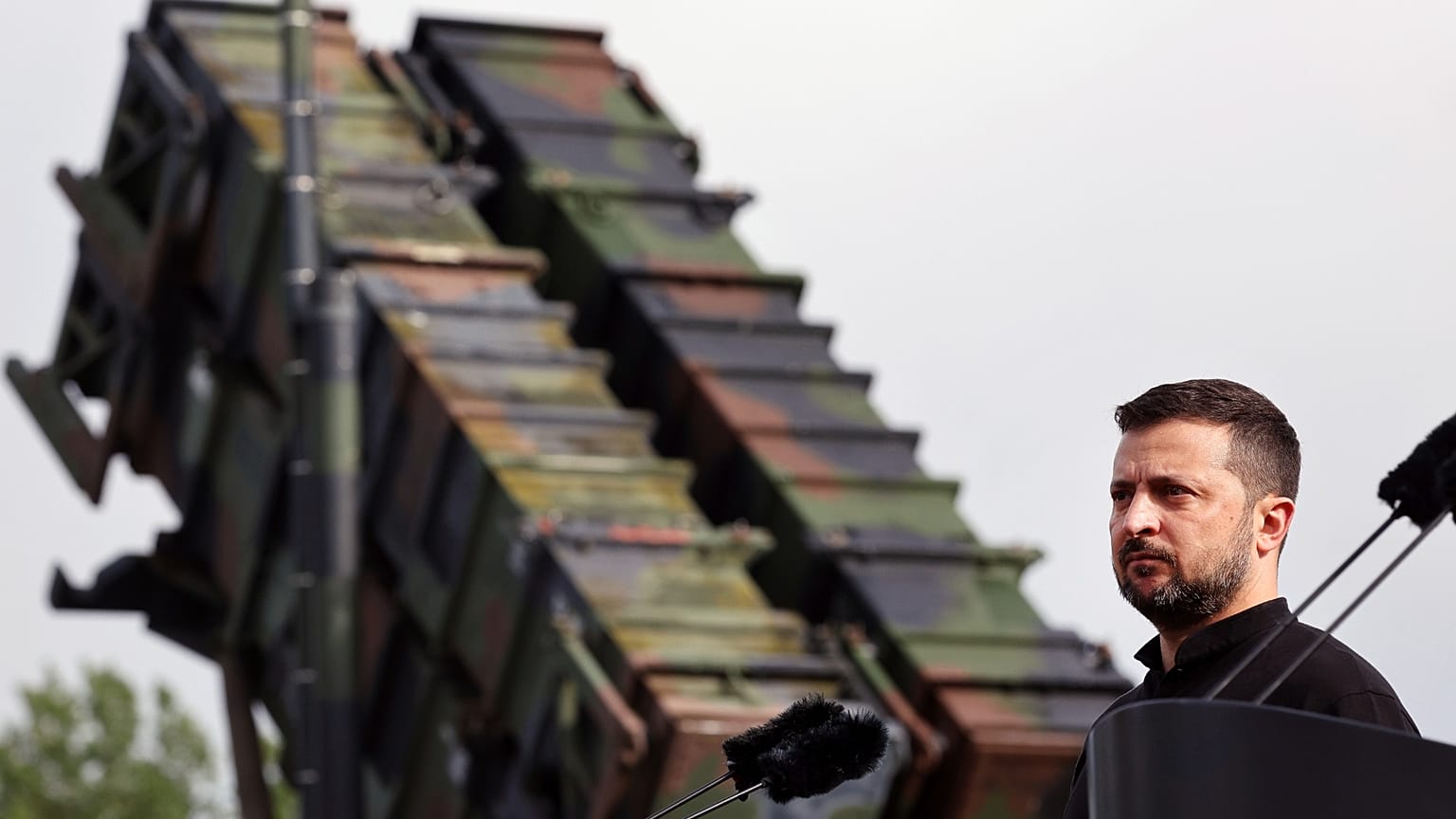 FILE: Volodymyr Zelenskyy stands in front of a Patriot air defence missile system in Western Pomerania, Germany, June 11, 2024.
