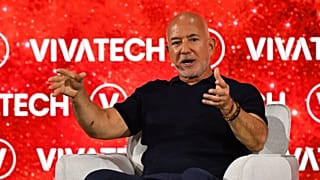 Amazon founder Jeff Bezos speaks at the Vivatech fair in Paris, Wednesday, June 17, 2026. (AP Photo/Emma Da Silva)