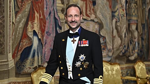 Norway's Crown Prince Haakon arrives for the gala dinner in the Hall of State at the Royal Palace in Stockholm, 30 April, 2026