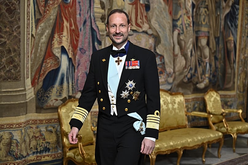 Norway's Crown Prince Haakon arrives for the gala dinner in the Hall of State at the Royal Palace in Stockholm, 30 April, 2026