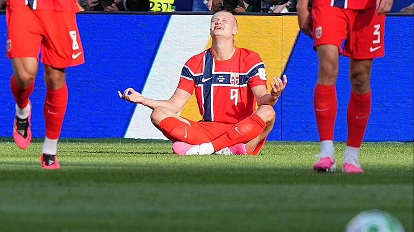 Erling Haaland jubelt über sein Führungstor für Norwegen im WM-Spiel der Gruppe I gegen den Irak in Foxborough, Massachusetts, nahe Boston, Dienstag, 16. Juni 2026