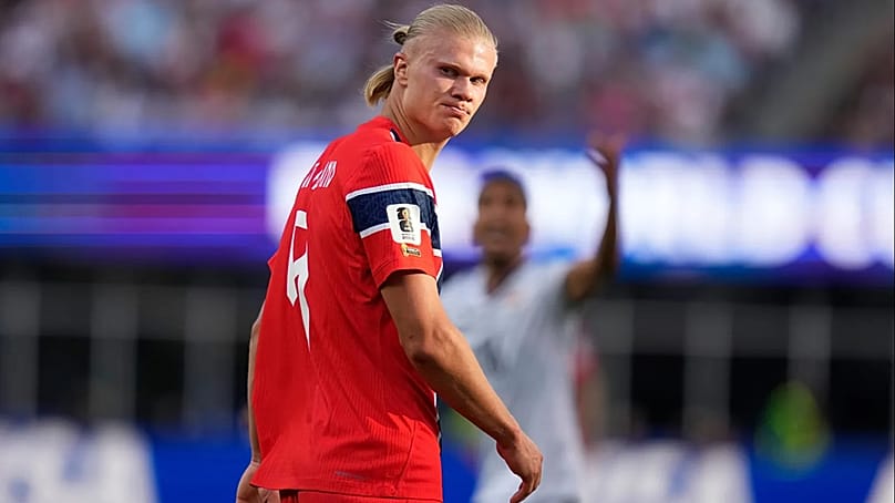 Erling Haaland reagiert während des WM-Spiels der Gruppe I zwischen dem Irak und Norwegen in Foxborough, Massachusetts, nahe Boston, Dienstag, 16. Juni 2026