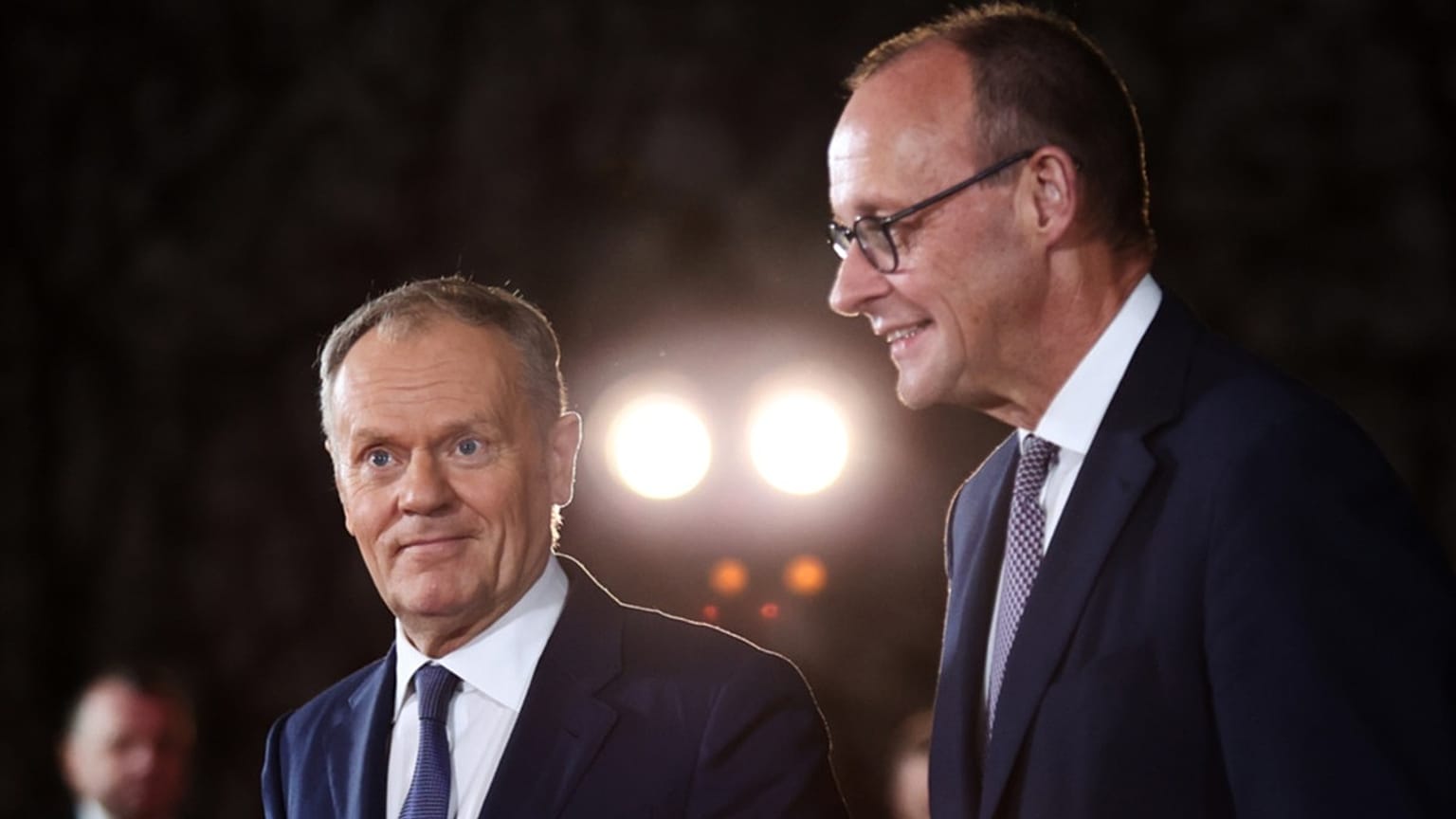 FILE - German Chancellor Friedrich Merz welcomes Polish Prime Minister Donald Tusk at the Chancellery in Berlin on Dec. 15, 2025