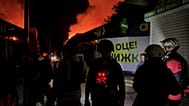 Smoke from the building after the drone strike in Zaporizhzhia