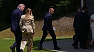U.S. President Donald Trump, left, speaks with Italian Prime Minister Giorgia Meloni, second left, during the G7 summit in Evian-les-Bains, France, Tuesday, June 16, 2026.