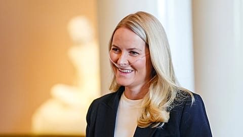 Norway's Crown Princess Mette Marit smiles during a reception for Norwegian athletes who competed in the Milan Cortina Paralympics, in Oslo, Friday, April 10, 2026.